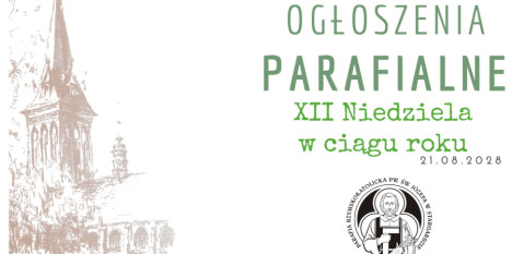 Ogłoszenia na XII Niedzielę w ciągu roku - 21. 06. 2026 